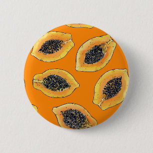 Papaya slices on orange 2 inch round button