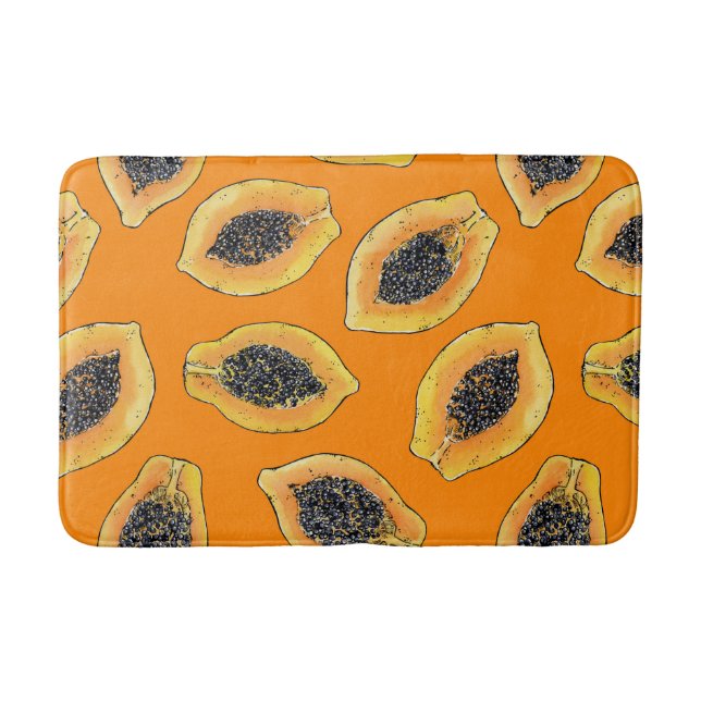 Papaya slices on orange bath mat (Front)