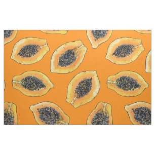 Papaya slices on orange fabric