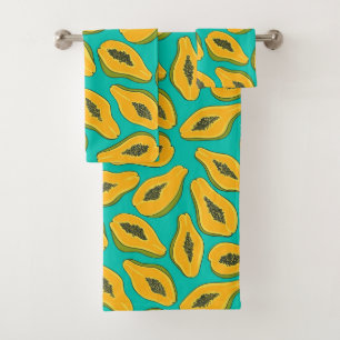Papaya slices on turquoise bath towel set