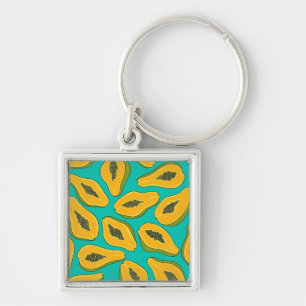 Papaya slices on turquoise keychain