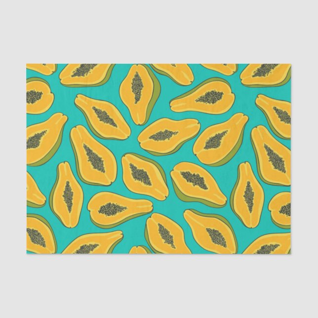 Papaya slices on turquoise tissue paper (Front)