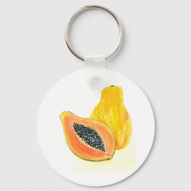 Papaya watercolor fruit orange exotic food keychain (Front)