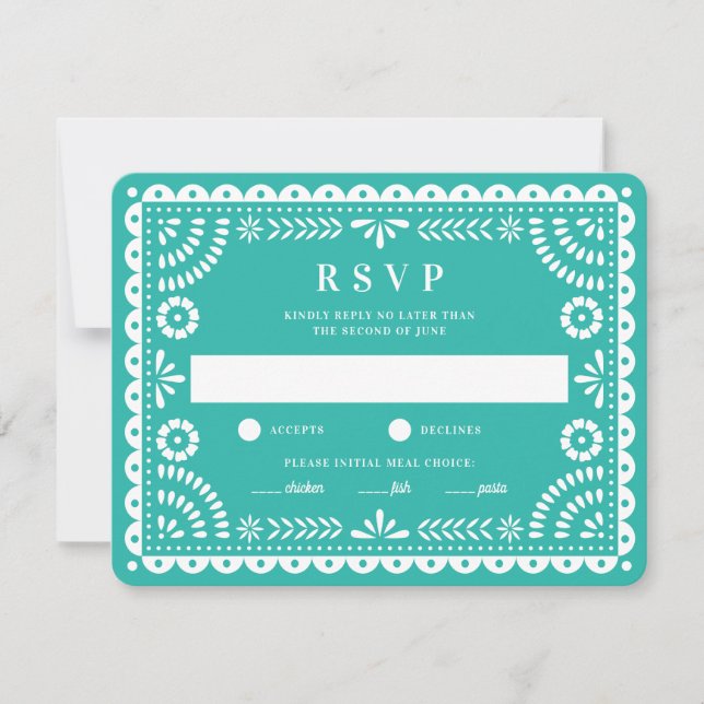 Papel Picado Aqua | Carte RSVP de réponse Mariage (Devant)