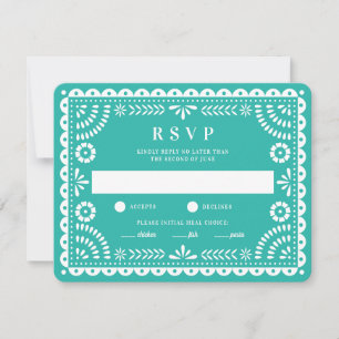 Papel Picado Aqua   Carte RSVP de réponse Mariage