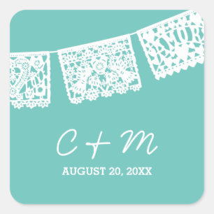 Papel Picado Aqua   Sticker Favor de mariage