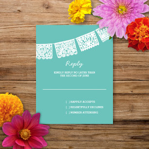 Papel Picado Aqua   Wedding Reply RSVP Card
