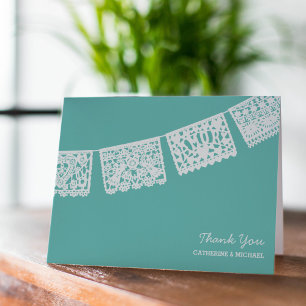 Papel Picado Aqua   Wedding Thank You Card