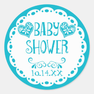 Papel Picado Baby Shower Pool Blue Fiesta Envelope Classic Round Sticker