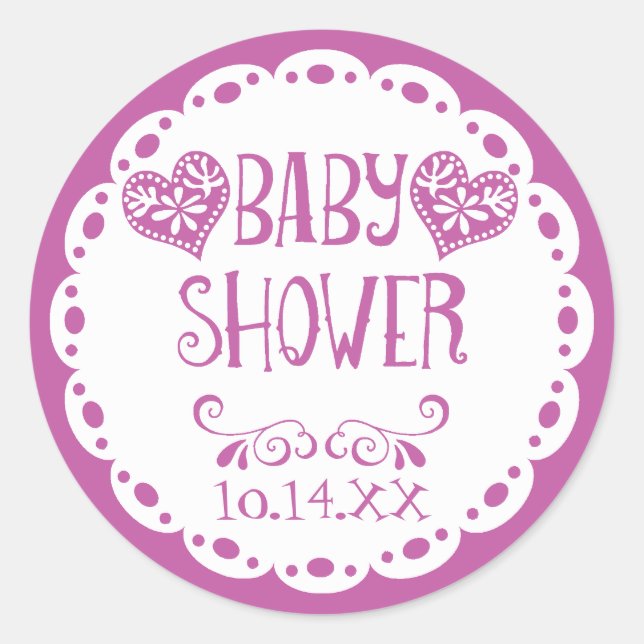 Papel Picado Baby Shower Purple Fiesta Envelope Classic Round Sticker (Front)