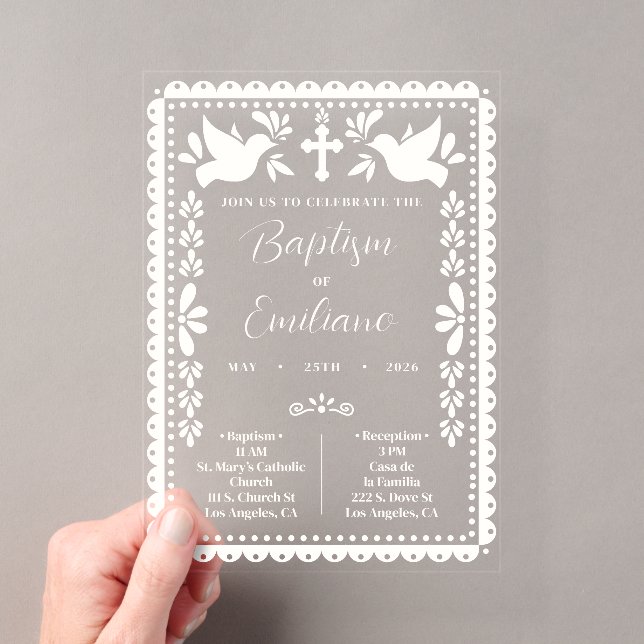 Papel Picado Baptism Invite Mexican Fiesta Acrylic Invitations (Insitu (Handheld))