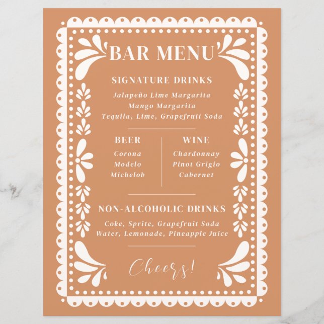 Papel Picado Bar Mariage Menu Thème mexicain moder (Devant)