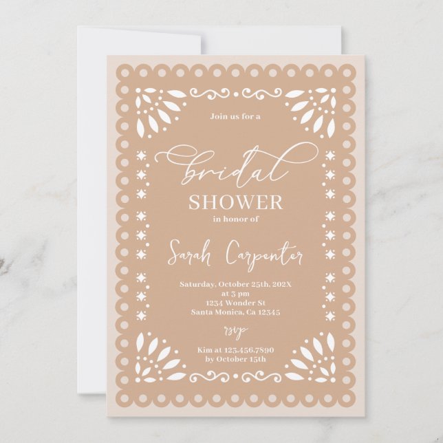 Papel Picado Beige Bridal Shower Invitation (Front)