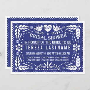 Papel picado birds dark blue wedding bridal shower invitation