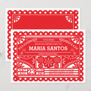 Papel Picado Birthday Party Invite - Red