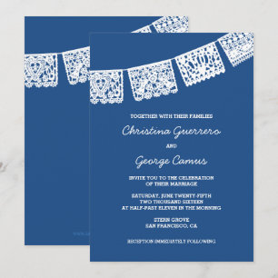 Papel Picado Blue   Wedding Invitation