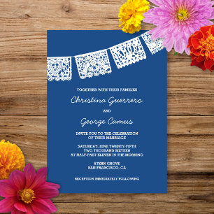 Papel Picado Blue Wedding Invitation
