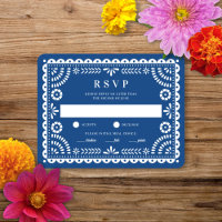 Papel Picado Blue | Wedding Reply RSVP Card