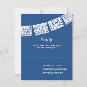Papel Picado Blue   Wedding Reply RSVP Card