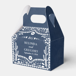 Papel Picado Boda Mexican Rustic Blue Wedding Favor Box