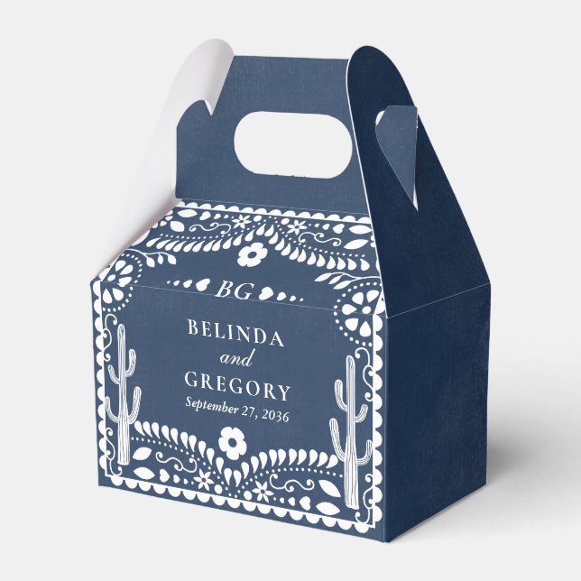 Papel Picado Boda Mexican Rustic Blue Wedding Favor Box (Front Side)