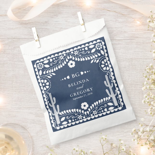 Papel Picado Boda Mexican Rustic Blue Wedding Favour Bag (Clipped)
