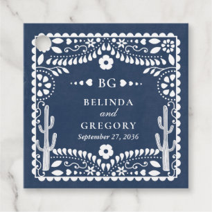 Papel Picado Boda Mexican Rustic Blue Wedding Favour Tags