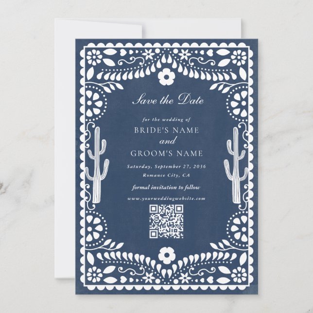 Papel Picado Boda Mexican Rustic Blue Wedding Save The Date (Front)