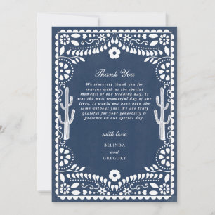 Papel Picado Boda Mexican Rustic Blue Wedding Thank You Card