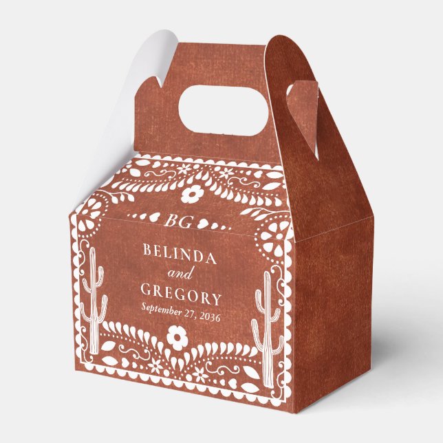 Papel Picado Boda Mexican Terracotta Brown Wedding Favor Box (Front Side)