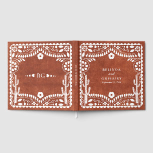 Papel Picado Boda Mexican Terracotta Brown Wedding Guest Book