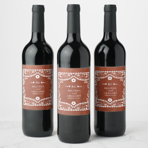Papel Picado Boda Mexican Terracotta Brown Wedding Wine Label