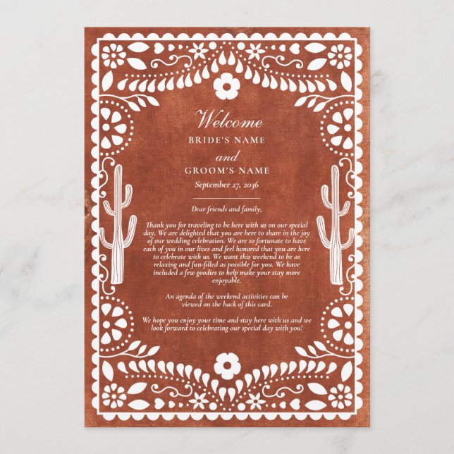 Papel Picado Boda Mexican Wedding Itinerary Program (Front)
