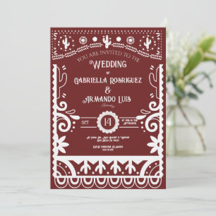 Papel Picado Burgundy & White Wedding Invitation