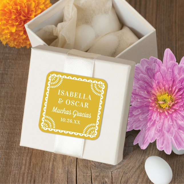 Papel Picado Chaud Jaune Mariage Favor Sticker (Créateur téléchargé)