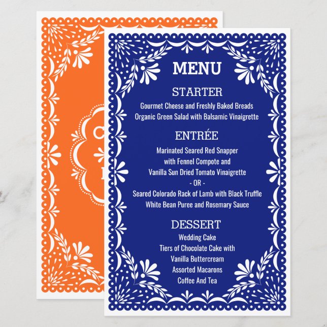 Papel Picado Colorful Menu Mariage mexicain (Devant / Derrière)