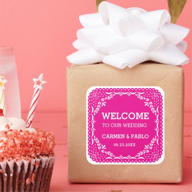 Papel Picado Colourful Mexican Wedding Welcome Bag Square Sticker (Party)