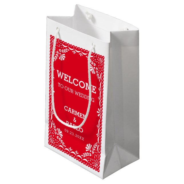 Papel Picado Colourful Mexican Wedding Welcome Small Gift Bag (Front Angled)