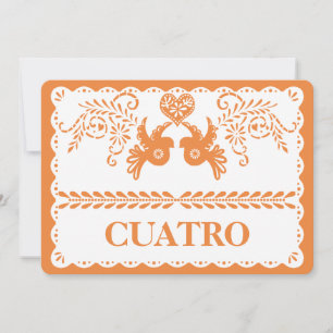 Papel Picado Cuatro Quatre Numéro de table Gold Fi