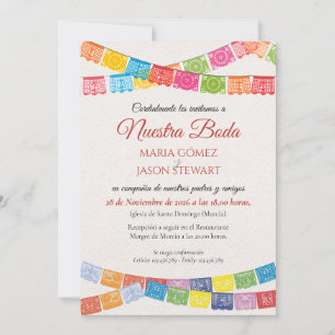 Papel Picado Elegant Colorful Boda Spanish Wedding Invitation