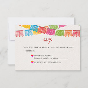 Papel Picado Elegant Colorful Boda Spanish Wedding RSVP Card