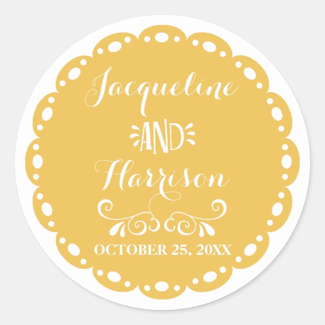 Papel Picado Envelope Seal Yellow Fiesta Wedding (Front)