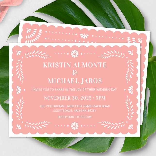 Papel Picado Faire-part de mariage mexicaine moder (Modern Papel Picado Wedding Invitation In Blush)