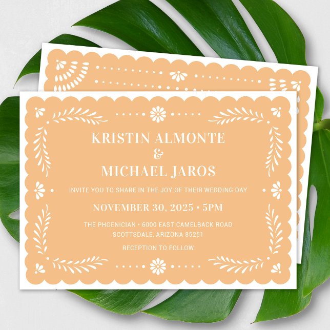 Papel Picado Faire-part de mariage mexicaine moder (Modern Papel Picado Wedding Invitation In Yellow)
