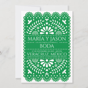 Papel Picado Green Folk Art Boda Spanish Wedding Invitation