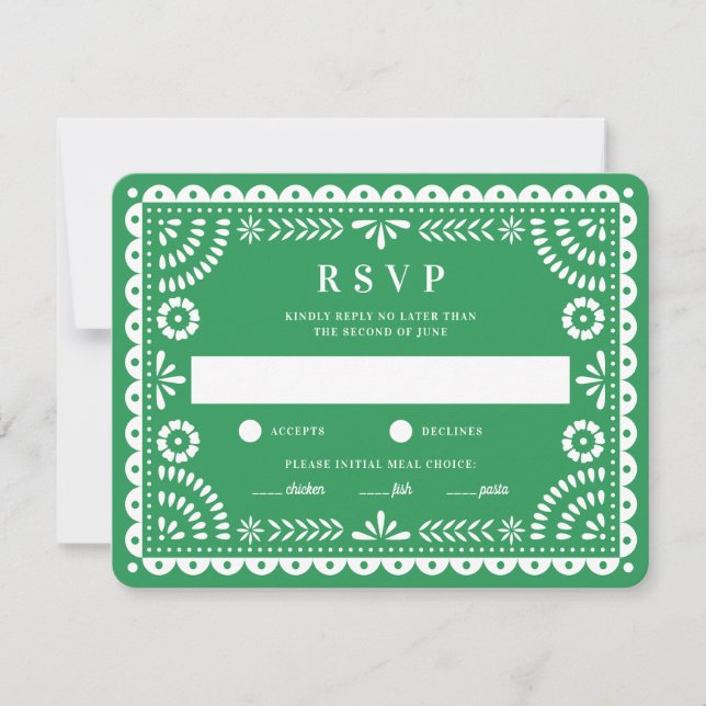 Papel Picado Green | Wedding Reply RSVP Card (Front)