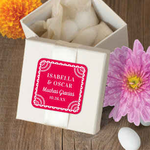 Papel Picado Hot Pink Wedding Favor Sticker