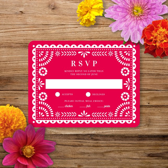 Papel Picado Hot Pink | Wedding Reply RSVP Card (Creator Uploaded)