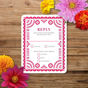 Papel Picado Hot Pink Wedding Reply RSVP Card