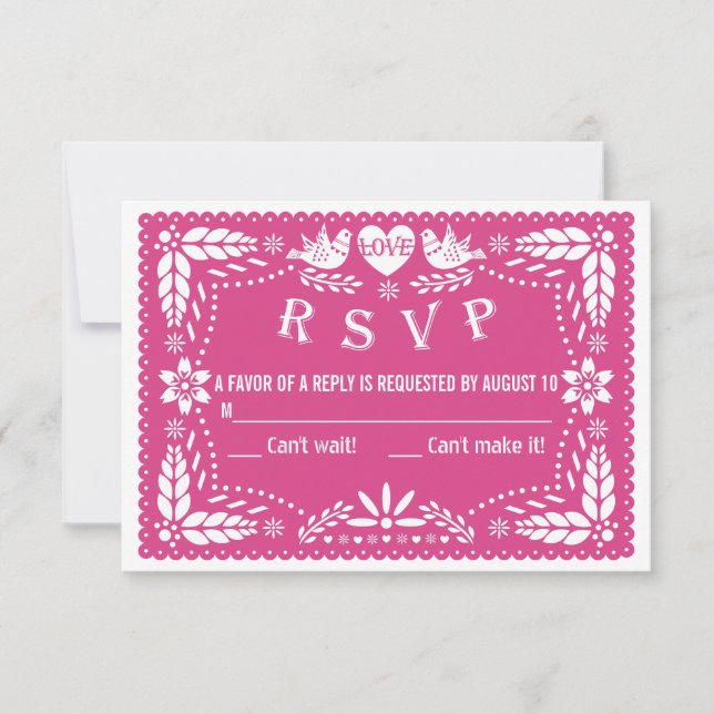 Papel picado inséparables mariage rose chaud RSVP (Devant)